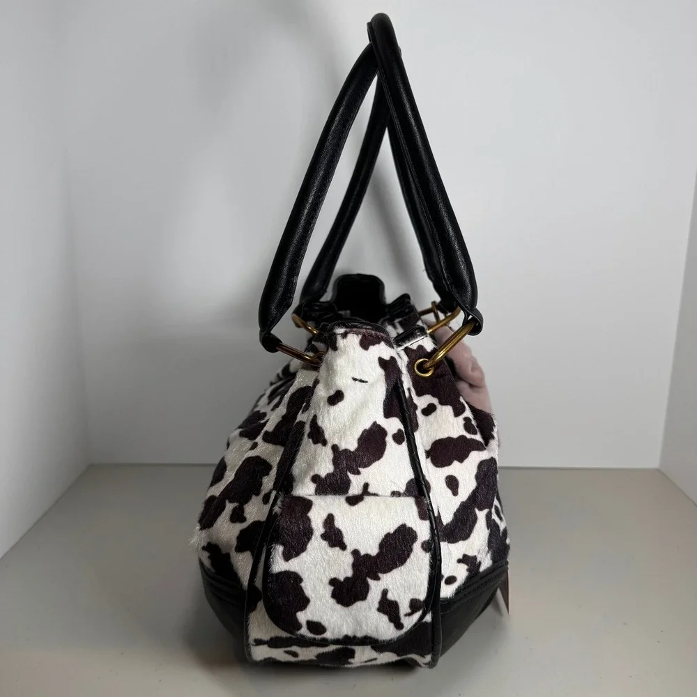 Juicy Couture Romance Cow Print Satchel Bag Faux Fur Pink Bow Heart Charm BW